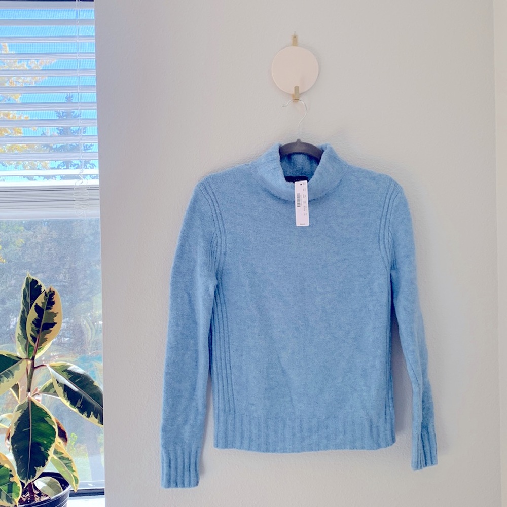 New w tags JCrew mockneck sweater super soft yarn, light blue/periwinkle colo